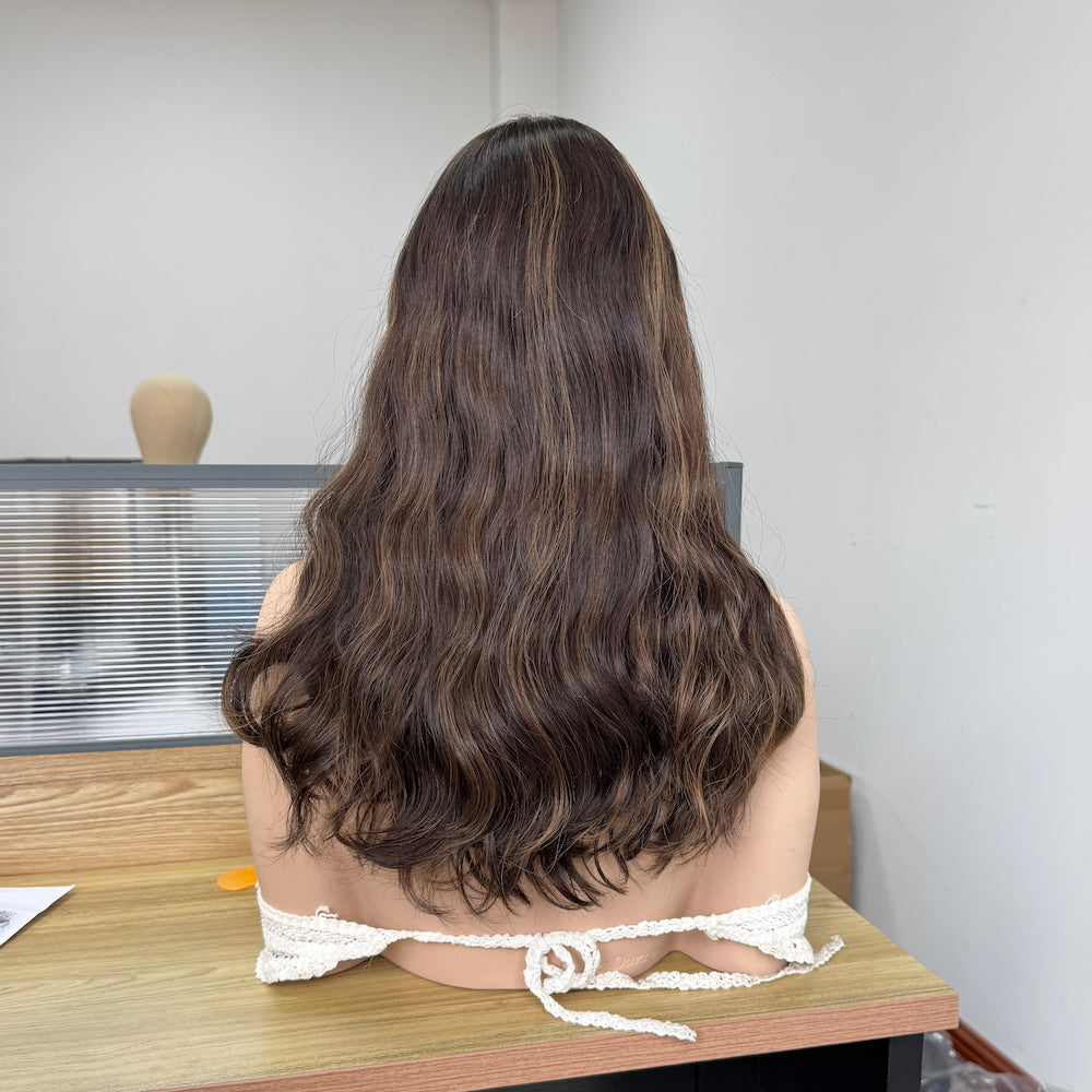 Dark Brown European Hair Lace Top Sheitel with Soft Waves