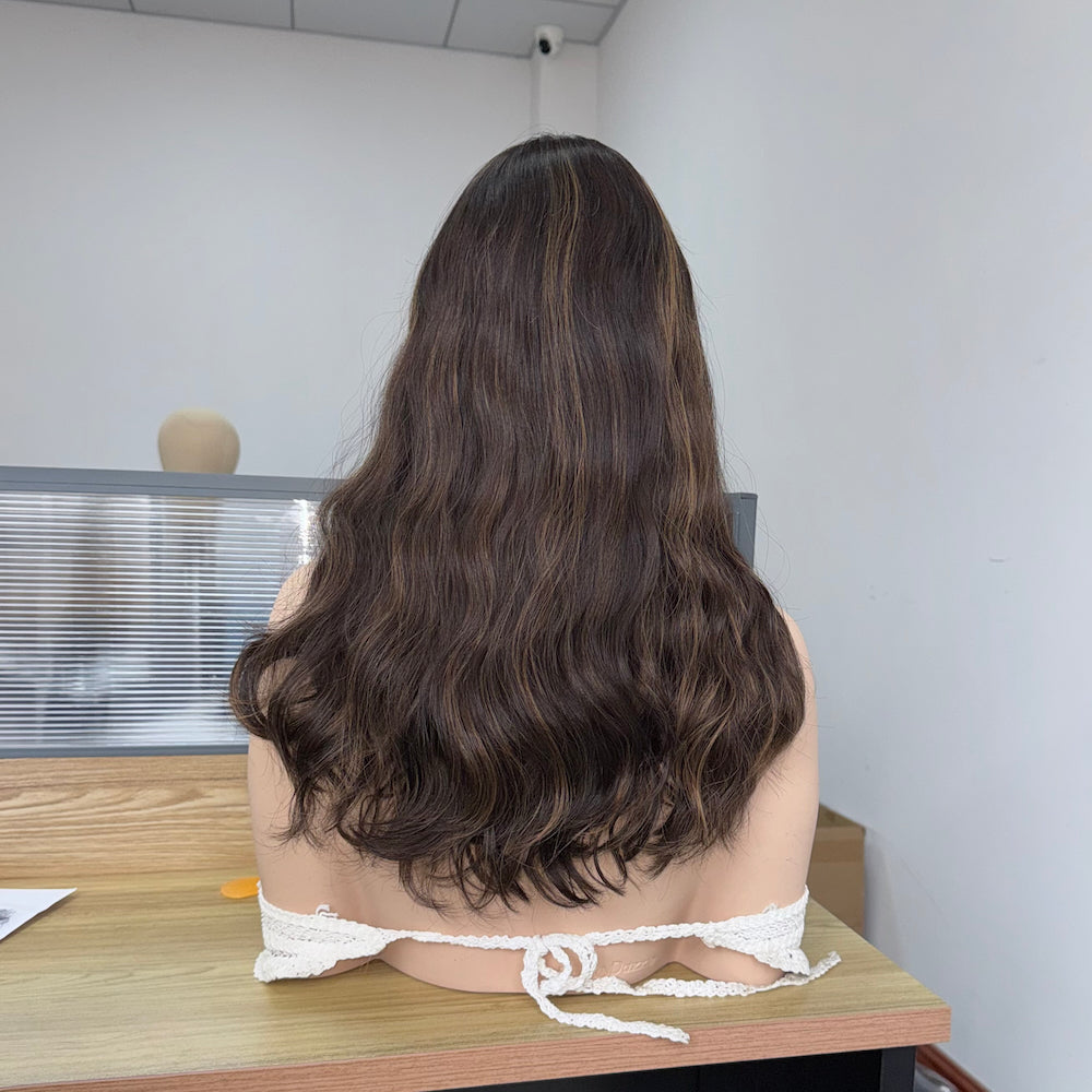 Dark Brown European Hair Lace Top Sheitel with Soft Waves