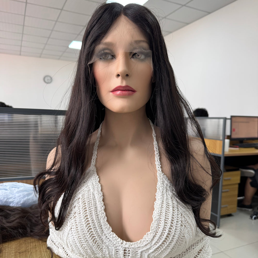 Deep Brown European Hair Lace Top Sheitel with Soft Curls