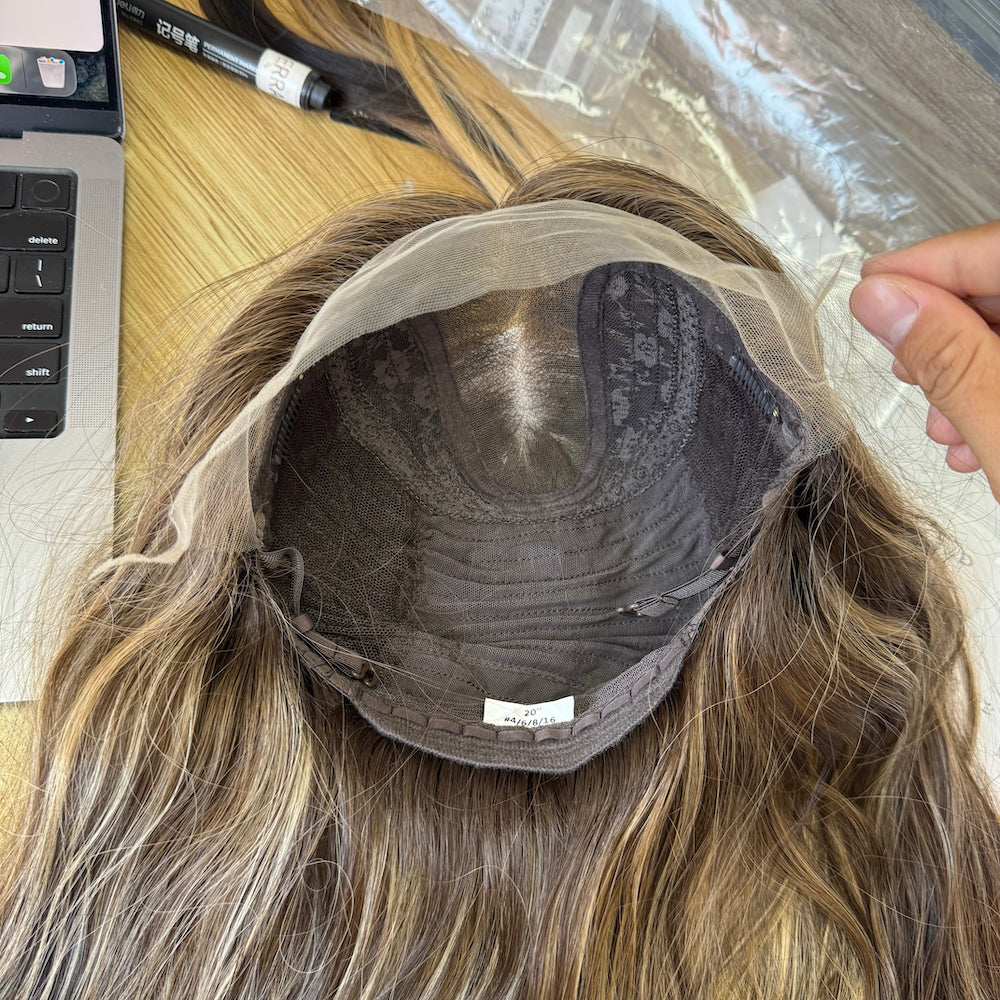 Natural Brown with Soft Golden Highlights Lace Top Wig