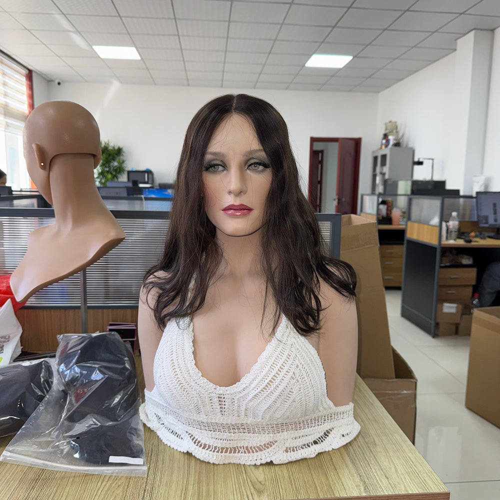 16" #8/2 Cool Dark Brown Lace Top Sheitel | Ready to Wear