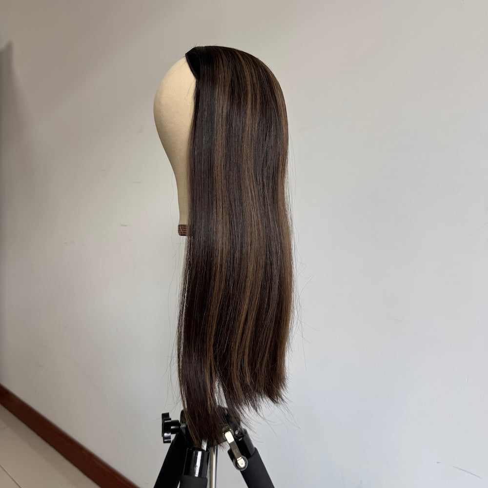 sleek virgin hair dark brown with subtle highlight fall