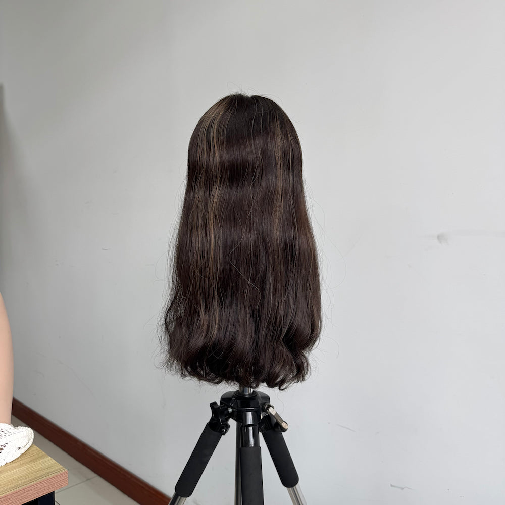 Off-black base with subtle highlights lace top wig