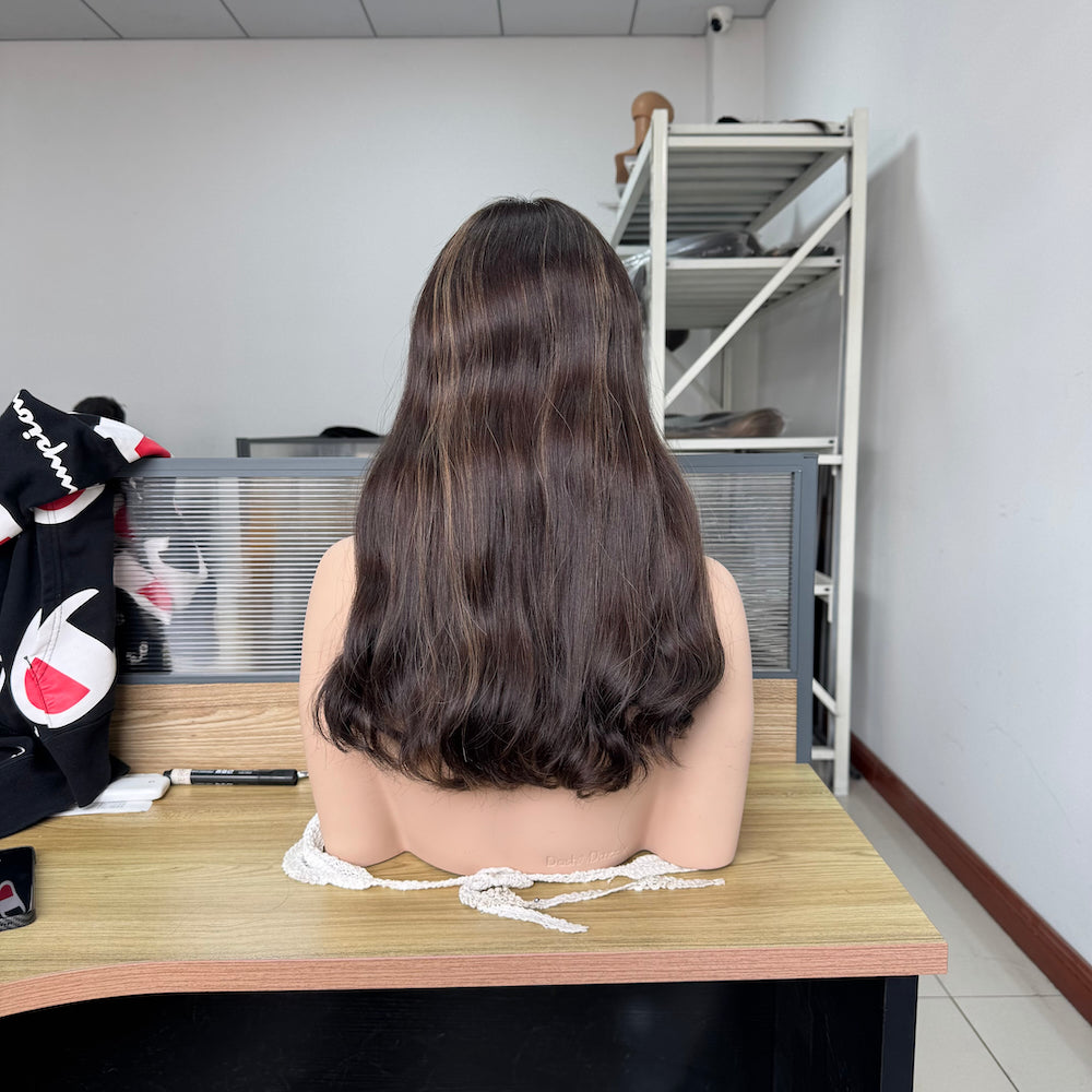 Off-black base with subtle highlights lace top wig