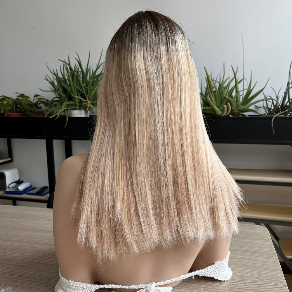 Stock 18'' Luxury Human Hair Top Lace Wig Platinum Blonde