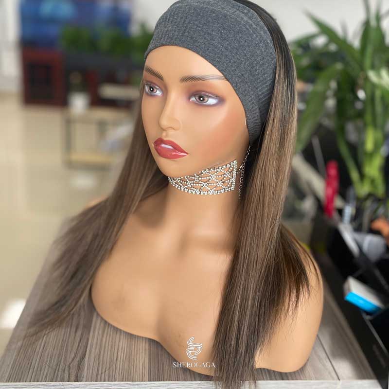 Human Hair Bandfall Wigs Brunette Highlight