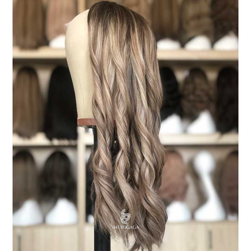 16 20 Premium Human Hair Top Lace Wig Brown Lowlight