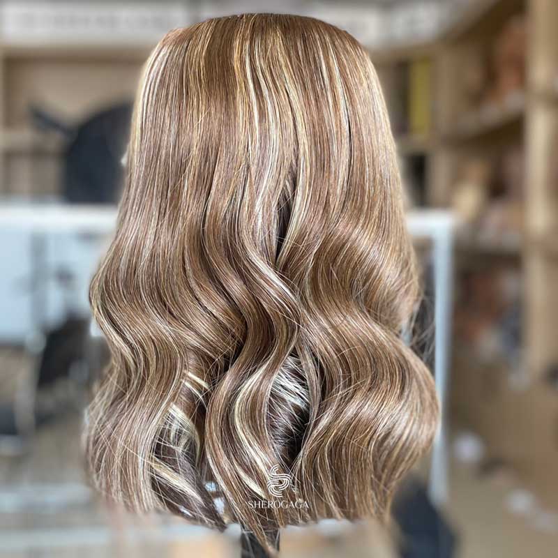 Human Hair Hatfall Wig Mushroom Brown Blonde Balayage