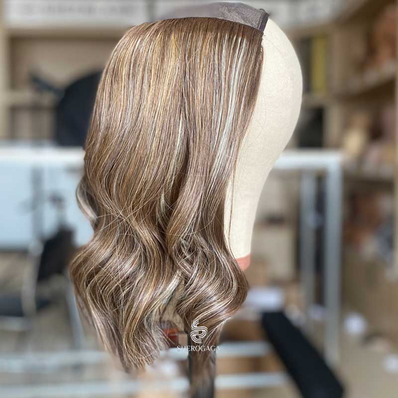 Human Hair Hatfall Wig Mushroom Brown Blonde Balayage