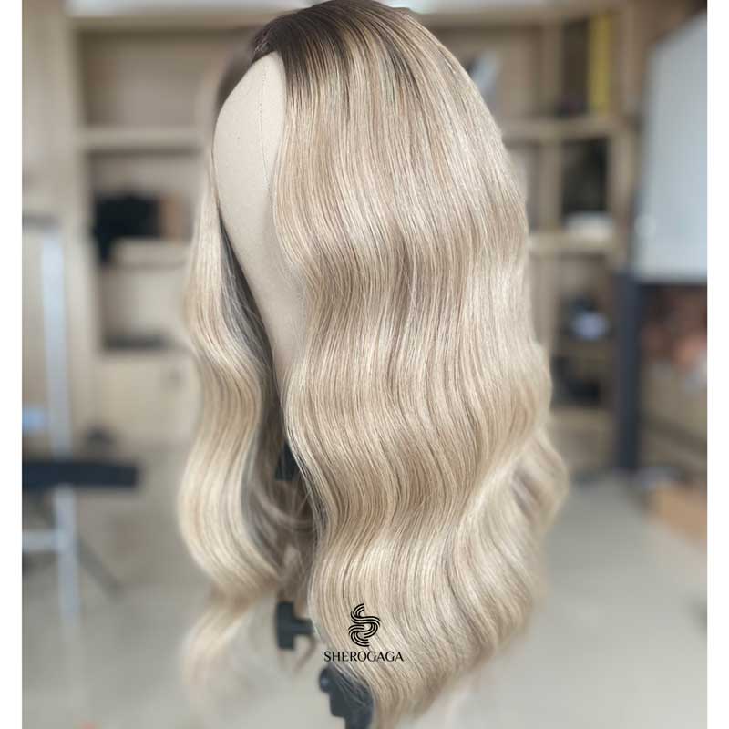 Premium Human Hair Creamy Blonde Silk Top Wig